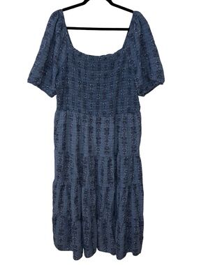 Sonoma Blue Floral Smocked Puff Sleeve Dress Size XXL